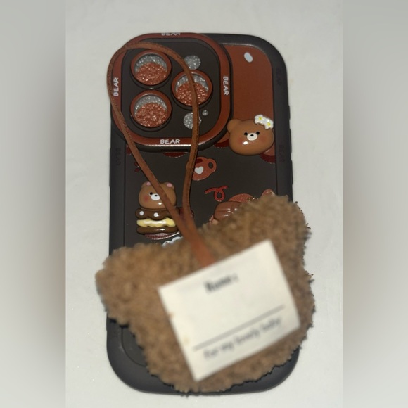 Iphonene 15 pro soft phone case bear & sweets charm with fluffy lanyard NWT - Picture 3 of 9
